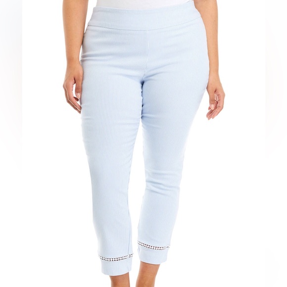 crown & ivy Pants - Crown & Ivy Plus Size Blue/White Seersucker Ankle Pants